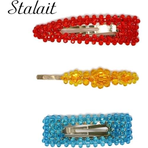 Classic Fashion Colorful Rectangle Water Drop Hair Clips Clear Crystal Resin Gold Metal Hairwear For Girl Hair Accessories