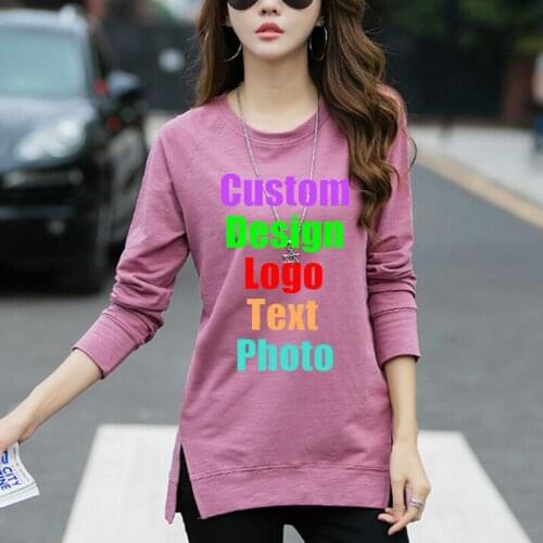 Diy Personalized custom picture logo autumn version loose long-sleeved T-shirt womens bamboo cotton sweater knit shirt bottomin