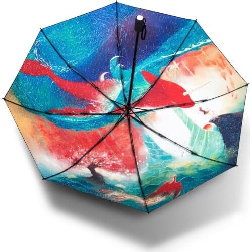 Movie Big Fish & Begonia Printing Women Lady Rain And Sun Umbrella 3 Folding 8 Ribs Sunshade UV-resistant Umbrellas Guarda Chuva