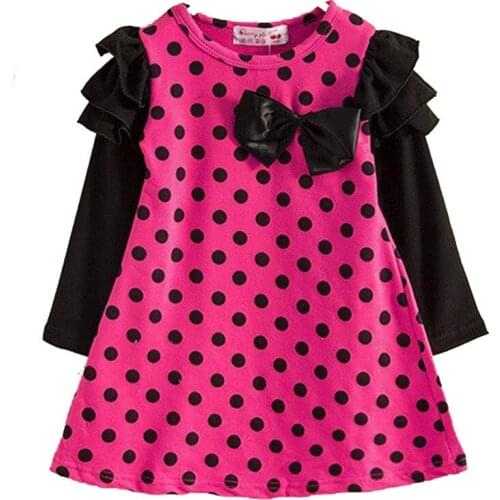 2020 New Spring Autumn Baby Girls Dress Clothes Children Cute Dot Long Sleeve 2 Colors Dot Dresses 1pcs
