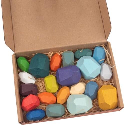21 Pcs Children Wooden Colored Stone Stacking Game Building Block Education Toy 77HD