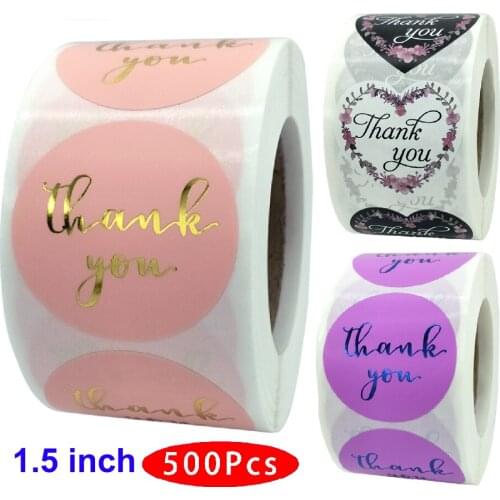 500Pcs/roll 1.5inch Korean Flower Thank You Heart Sticker Seal Label Adhesive Scratch Off Aesthetic Scrapbooking Travel Journal
