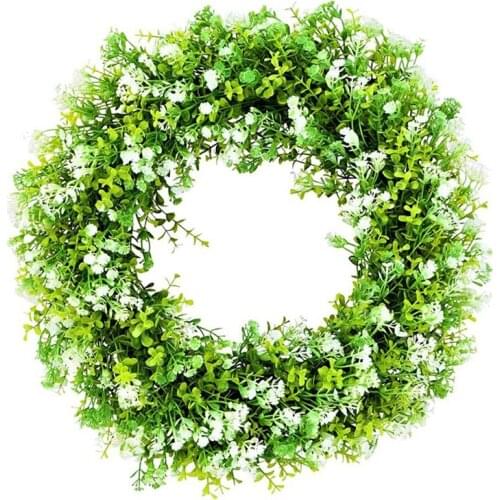 Promotion! Artificial Babys Breath Flower Wreath Welcome Front Door Wreath for Spring Summer Wall, Window, Backdrop Hanging Dec