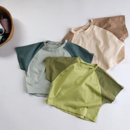 Kids T-shirts Childrens Short-sleeved Tee 2020 Summer New Boys with Girls Raglan Sleeve Color-blocking Sleeve Round Neck Top