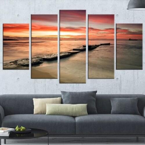 Home Decor HD Prints Sunset Seaview Canvas Painting Modular 5 Pieces Wall Art Pictures For Bedside Background Posters Framework