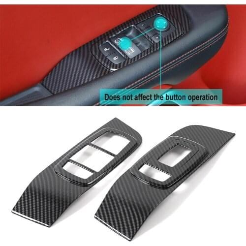 Door Window Lift Button Trim Panel Decor for Dodge Challenger 2015 2016 2017 2018 2019 Carbon Fiber Pattern ABS Left Drive