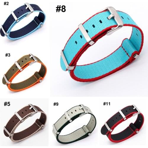 20mm 22mm Double Color Nylon Stripes Nato Woven Fiber Watchband Watch Strap Wristwatch Band Fabric Bracelet Buckle Belt