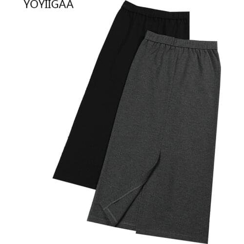 Elastic Band Women Skirts Summer Woman Straight Skirt Mid-length Bag Hip Pencil One Step Half-length Skirts Black Ladies Skirt