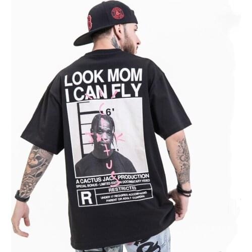 Hip Hop T-shirt Streetwear Men Harajuku Rock Print Tshirt Cotton Loose Top Oversized Summer Round Neck Short Sleeve Black Tee