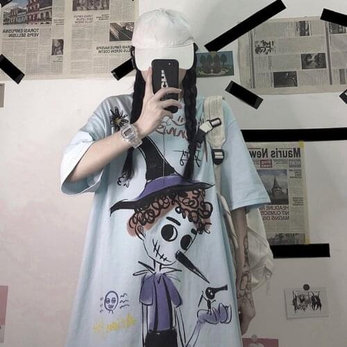 Cartoon Anime T-Shirt Summer Harajuku Graffiti Streetwear Loose Short Sleeve WomenS Oversized T-Shirt Top 2021 Ladies Clothing