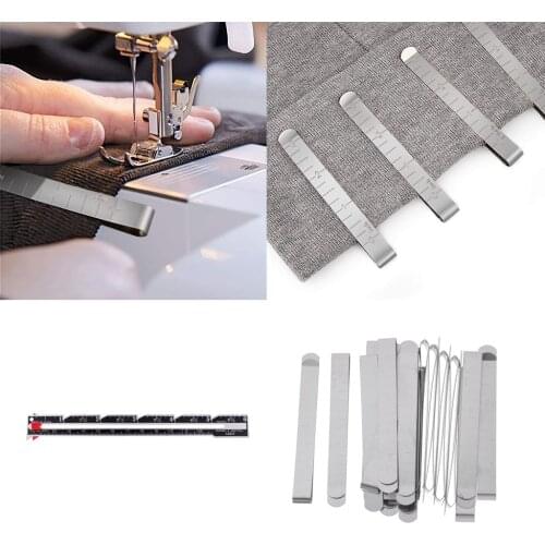1Pcs Sewing Measuring Gauge + 20Pcs Hem Clips Hemmer No Pin Marking Rulers