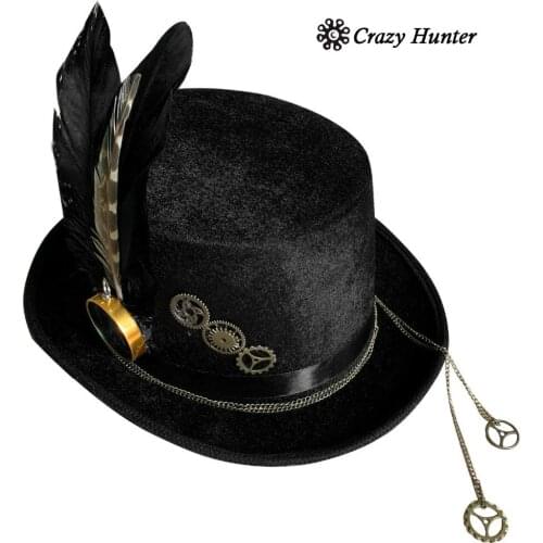 Gears Compass Punk Goth Victorian Steampunk Black Hat Cosplay Custume Hats