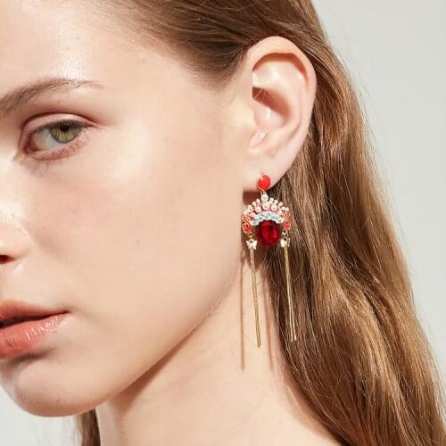 Chinese Style Earrings Retro Long Section Beijing Opera Drama National Style Personality Network Red Temperament Tassel Earrings