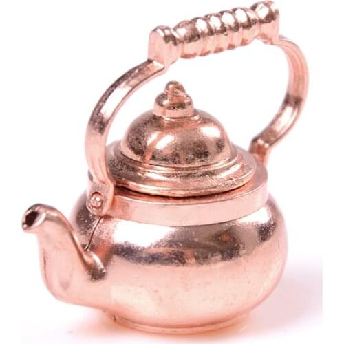 1/12 Dollhouse Classic Toys Miniature Copper Tea Kettle/Tea Pot Pretend Play Furniture Toys for Miniature Kitchen Accessory