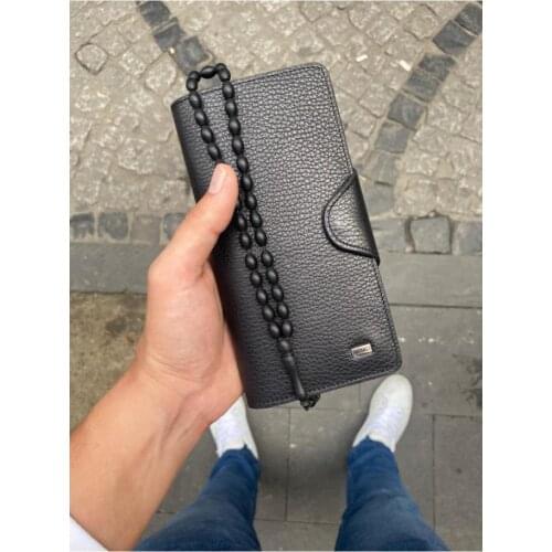 Karali Leather Phone Compartment Black Genuine Leather Wallet-kuka Rosary Gift