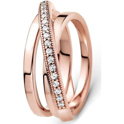 Crossover Pave Triple Band Rings for Women 925 Sterling Silver Wedding Engagement Ring Stackable Fine Jewelry Bijoux Femme