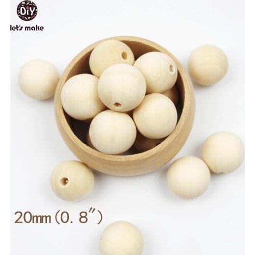 Lets Make 50 Pieces 20mm Unfinished Chunky Round Natural Wooden Beads DIY Accessories For Making Necklace Bracelet Baby Teether