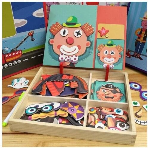 Magnetic Puzzle Children Magnetic Puzzle Kids 3D Educational Toys Magnetic Stickers Dress Up Magnetic Puzzle Play Box Xmas Gift