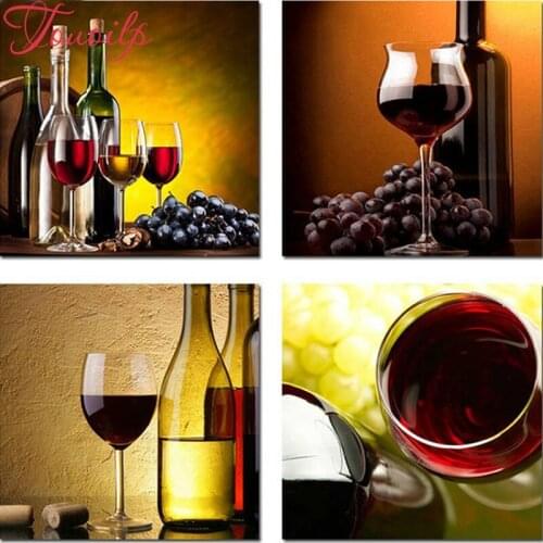 Full diamond painting cross stitch kit DIY Diamond Embroidery mosaic 4 Piece Kitchen Decor Red Wine Cup Bottle modern decoration