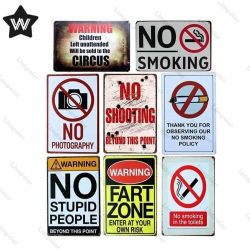 No Smoking Warning Sign Vintage Metal Plate Wall Sticker Vintage Metal Poster Retro Warning Tin Sign for Man Cave Bar Club Decor