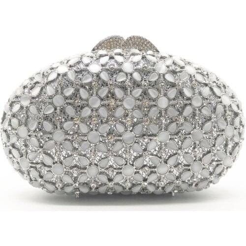 New Arrival Silver Crystal Dinner Clutch Bags Rhinestone Diamonds Evening Bag Clutches For Wedding Party Purse Chain Handbags