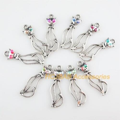 20 New Animal Charms Mixed Acrylic Cats Pendants Tibetan Silver Tone 11x34mm