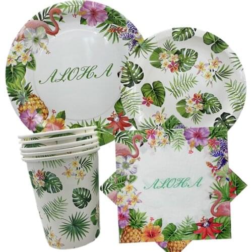 Omilut Tropical Palm Leaf Disposable Tableware Hawaii Aloha Party Decor Holiday Summer Party Luau Aloha Party Supplies Decor