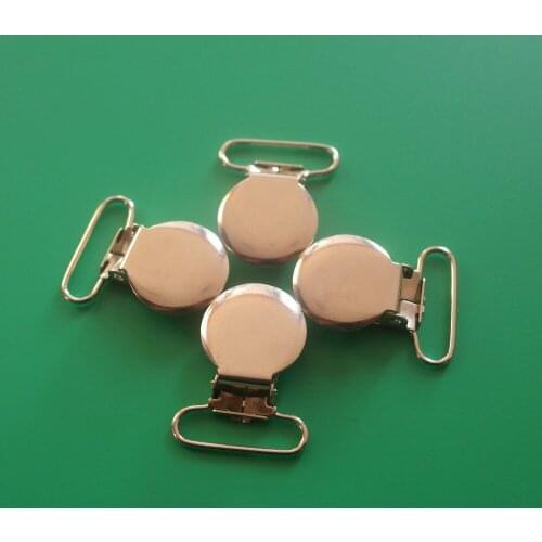Wholesale 200pcs 1" 25MM Sliver Color Round Top Metal Suspender Clips Pacifier Clips,With Plastic Insert,Free Shipping