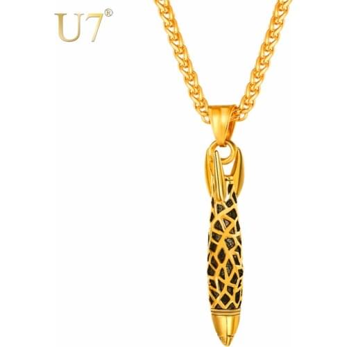 U7 Necklace Bullet Shape Rocket Missiles Stainless Steel Pendant & Chain Gold/Black Color Christmas Gift Jewelry Necklaces P1146