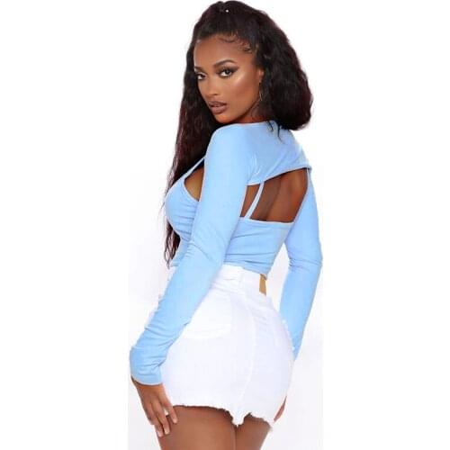 Sexy Women Two Pieces Suit Set, Solid Color Long Sleeve Outerwear + U-Neck Vest for Women, Blue/Black