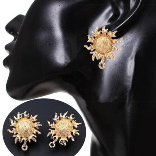 Earrings Post with Loop Hanger Sun Shape DIY Metal African Chile Dubai Indian Women Wedding Clip Stud Earrings Jewelry Findings