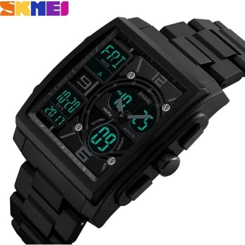 SKMEI 2019 Man Luxury Military Watches Stainless Steel Casual Digital Wristwatches Square Sport Electronic Relogio Masculino
