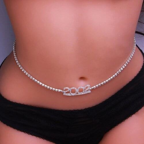 Rhinestone 1985-2021 Custom Birth Year Number Belly Waist Chain Belt Beach Jewelry for Women Crystal Body Chain Bikini Waistband