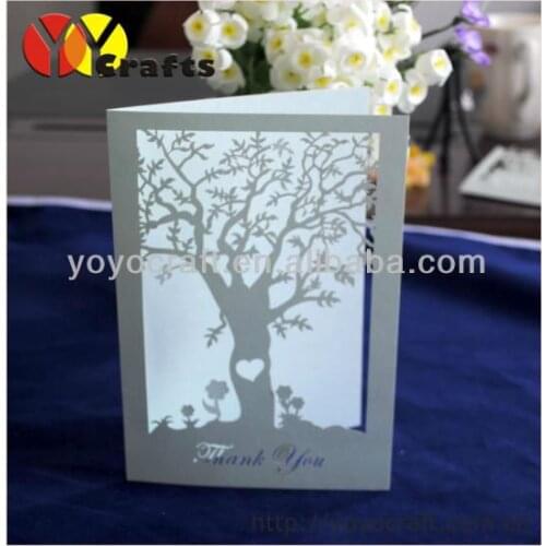 Laser cut tree wedding thank you card various color wedding invitation card with inner paper and envelop