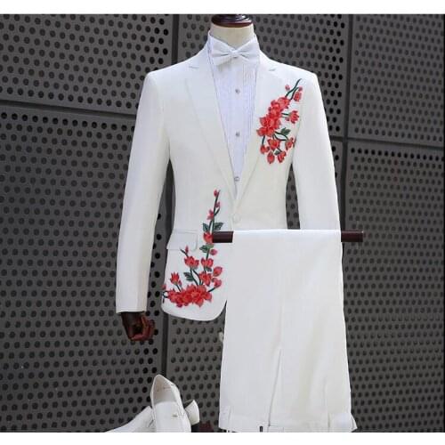 Chorus embroidery wedding suits men blazer boys prom mariage suits mens fashion slim masculino latest coat pant designs white