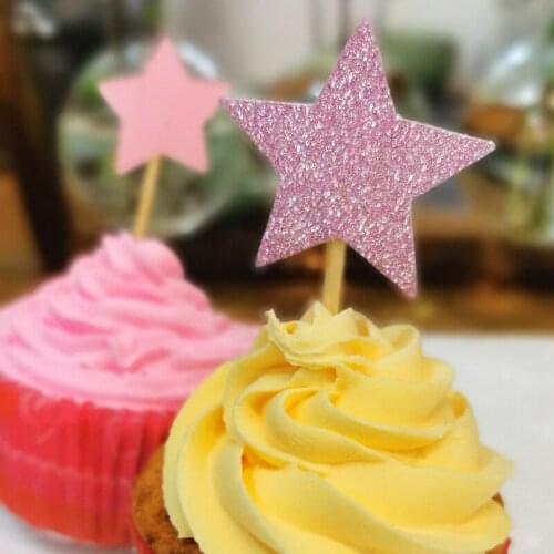 12Pcs/Set Lovely Glitter Heart Star Shape Cupcake Toppers Birthday Wedding Party Decoration Cake Topper Decoration Food Pi