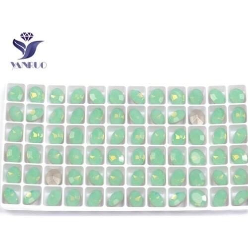 YANRUO 4128 Oval Sparkly Pacific Opal Glass Sewing Crystal Applique Clothes Sew On Stones Gems Stones For Wedding Dresses