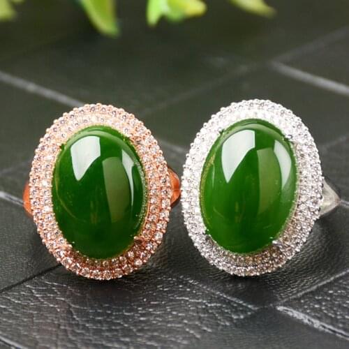Genunine jasper green jade ring with 925 sterling silver rose gold jade rings jade jewelry brand natural stone jewelry