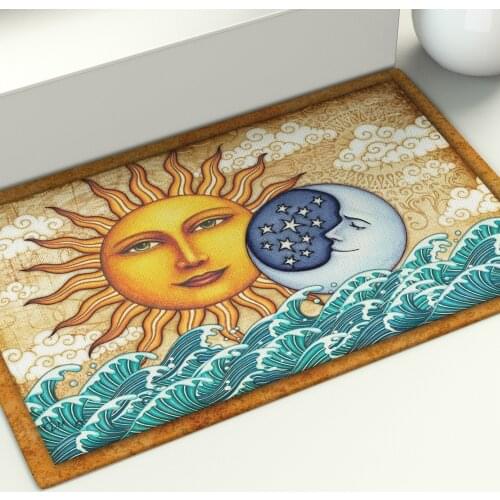 Yellow Sun Mat Hand Drawn Mandala Sun Moon Print Doormat Living Bedroom Decor Kitchen Anti Slip Area Rugs Home Decor Art Carpets