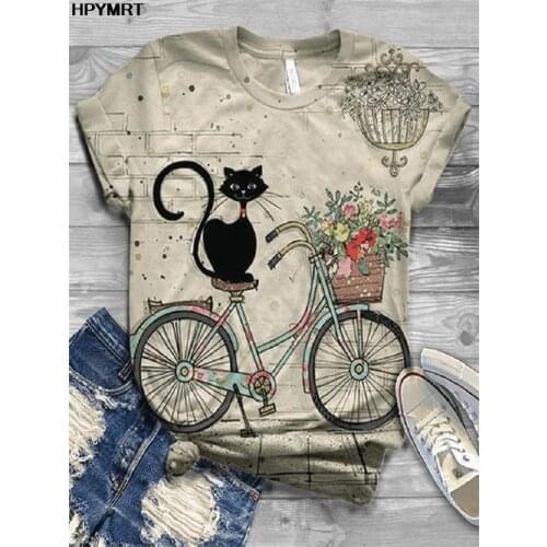 T shirt Women Harajuku Tops Plus Size Women Short Sleeve Cat Printed O-Neck Tops T-Shirt Camisetas Mujer Tshirt female clothing
