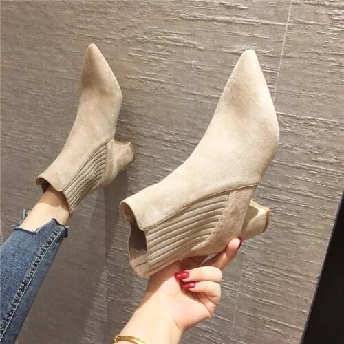 High-heeled ankle boot Woman 2020 New Korean Spring and Autumn Winter Martin boot thick heel skinny boot elastic single boot
