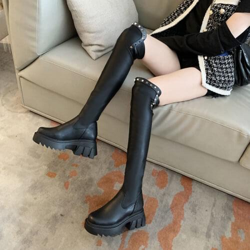 BeauToday Knee High Boots Women Cow Leather PU Long Boots Lace-Up Round Toe Winter Lady Motorcycle Shoes Handmade 2021 NEW