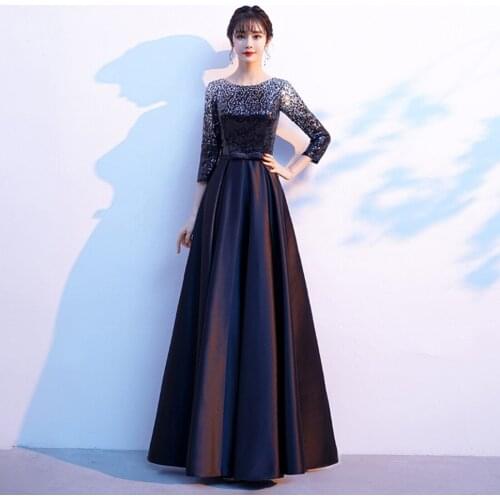 Plus Size Evening Dresses Long Ever Pretty Elegant A Line Middle Length sleeve Sparkly Beading Round Neck Formal Wedding Party