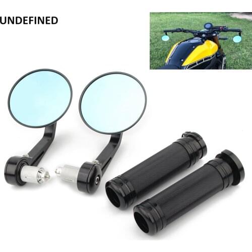 1 Inch Handle Bar End Mirror CNC Knurled Hand Grips Cable Rearview Mirrors For Honda Suzuki Ducati Bobber Chopper Bike Virago VN