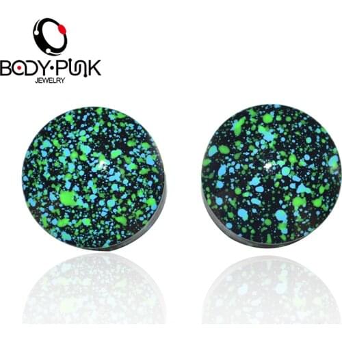 BODY PUNK Piercings Blue-green Dot 1Pair Acrylic Ear Plug Gauge Expander Stretcher Flesh Tunnel Piercing Body Jewelry 6-25mm