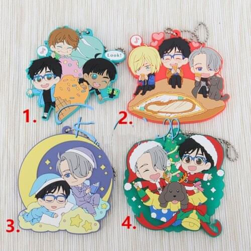 1pcs Christmas Ver.YURI ON ICE Nikiforov Yuri Katsuki Keychain Otabek Phichit Portachiavi Keyring Phone Strap Pendant Fujoshi