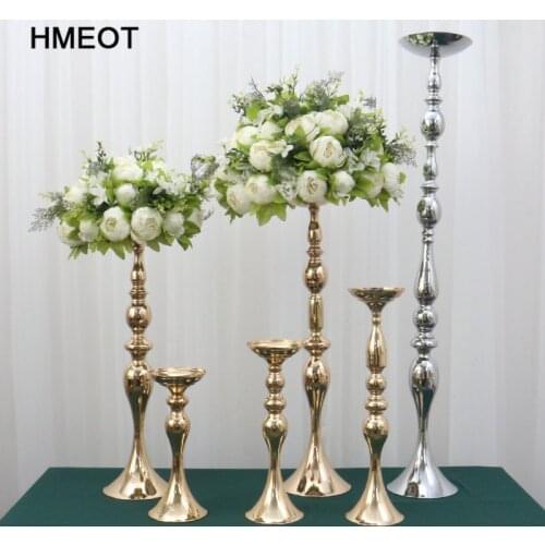 110cm Gold Silver Candle Holders flower Vase Table Centerpiece Event Flower Rack Road Lead Wedding Decoration Metal Candlestick