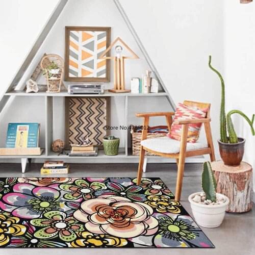 200x300cm Line Hand-painted Cartoon Big Flower Flower Ethnic Style Living Room Bedroom Bedside Carpet Floor Mat Customization