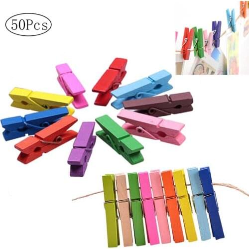 50Pcs Mini Wooden Clothespin Photo Paper Peg Pin Home School Office Stationery DIY Wall Decoration Mixed Color Craft Clips 4 Siz