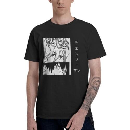 Chainsaw Man Trio T-shirt Men Graphic T Shirt Short Sleeve 100% Cotton Manga Anime Tshirt Unique Tee Top